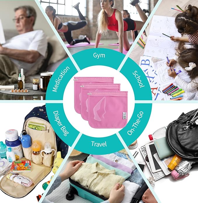 TSA Approved Toiletry Bag, Set of 3 Clear Travel Toiletry Bag Quart Size Zipper Travel Pouch, Waterproof Makeup Cosmetic Bag for Women Men Kids Toiletries Carry on, Pink Large