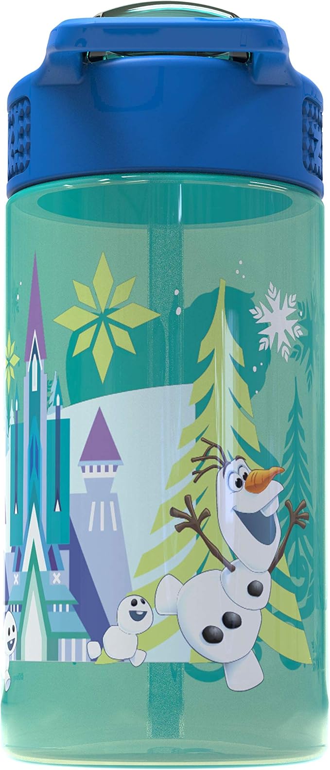 Zak Designs Disney Frozen 2 Kids Spout Cover and Built-in Carrying Loop Made of Plastic, Leak-Proof Water Bottle Design, 16oz, Elsa & Anna