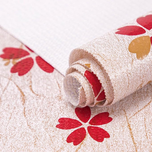 RAY STAR 12X120 Inch Shelf Liner for Kitchen Cabinets, Non-Adhesive Cabinet Liner Washable, PVC Drawer Liner for Dresser Non-Slip Bathroom (Red Floral)(2 Roll)