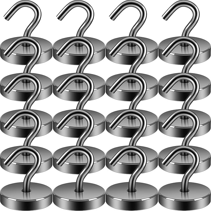 Neosmuk Magnetic Hooks, Cruise Ship Essentials, 120lb+ Heavy Duty Magnetic Hooks for Cruise Cabins, Refrigerator, Grill, Hanging, and Travel | Extra Strong Must-Haves Magnet Hook,Gunmetal,Pack of 20