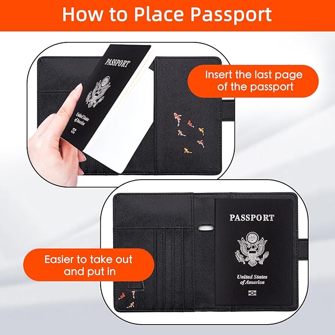WALNEW Passport Holder for Travel, RFID Passport Cover Wallet for Women Men, PU Leather Passport Book Card Holder Case with Pen (Buckle Closure, Buckle-Carp)
