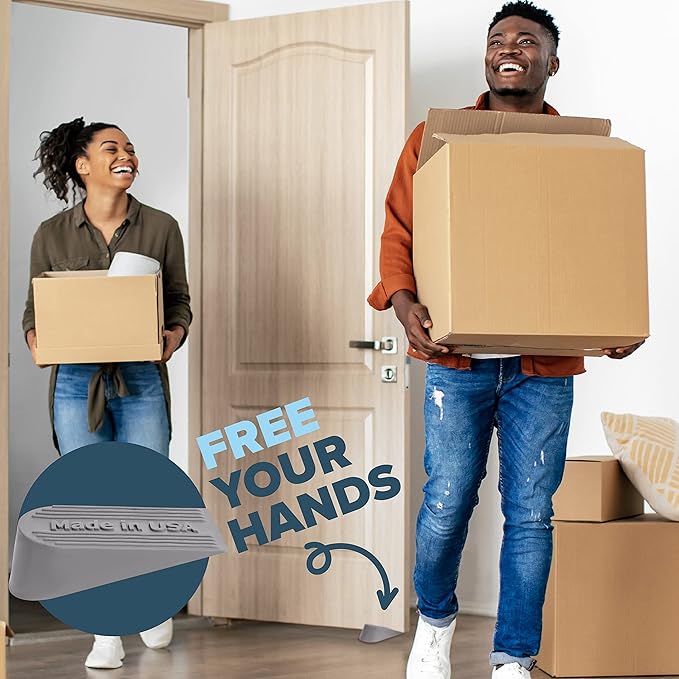 Large Rubber Door Stopper Made in USA - Door Stop Wedge for Carpet, Tile, or Concrete Floor, Door stoppers for Bottom of Door -Heavy Duty for Commercial & Home Use - 6.5 x 2.75 x 1.9 Inches Grey 2PK