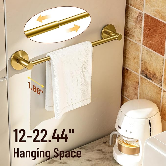 Magnetic Towel Bar, Adjustable Towel Rod with Larger Magnetic Base & Hidden Magnet Design, Non-Slip Magnetic Towel Holder for Refrigerator, Dishwasher, Oven, Washer (Brushed Gold, 2Pack)