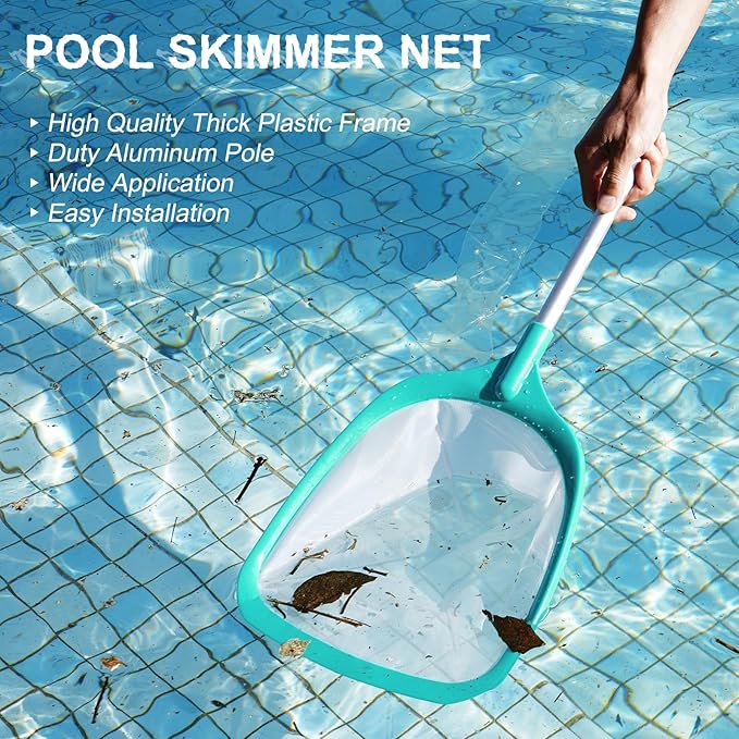 Pool Skimmer - Pool Net with Reinforced Frame & Ultra Fine Mesh, Large Capacity Deep Rake Pool Skimmer Net for Fast Debris and Leaf Removal in Swimming Pools, Spas, Hot Tubs and Fountains