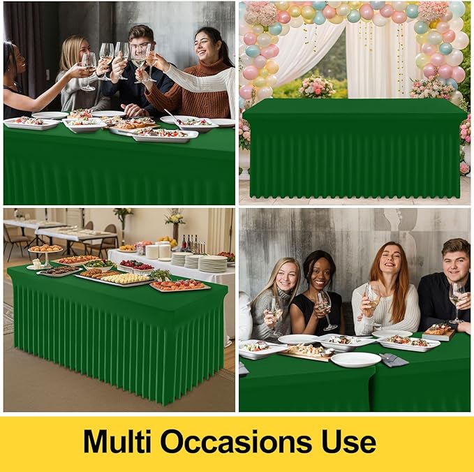 Smiry Spandex Tablecloth, Elastic Fitted Stretch Tablecloth for 4FT Rectangle Tables, Waterproof Washable Table Cover Skirt for Outdoor, Wedding, Banquet & Parties (Emerald Green, 48Lx24Wx30H Inch)