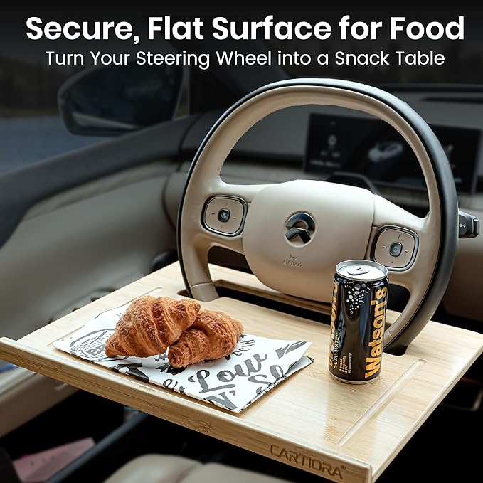 Essential Steering Wheel Tray - Car Table for Meal, Multipurpose Steering Wheel Table for Travelers, Table and Laptop Holder, Laptop Tray for Work