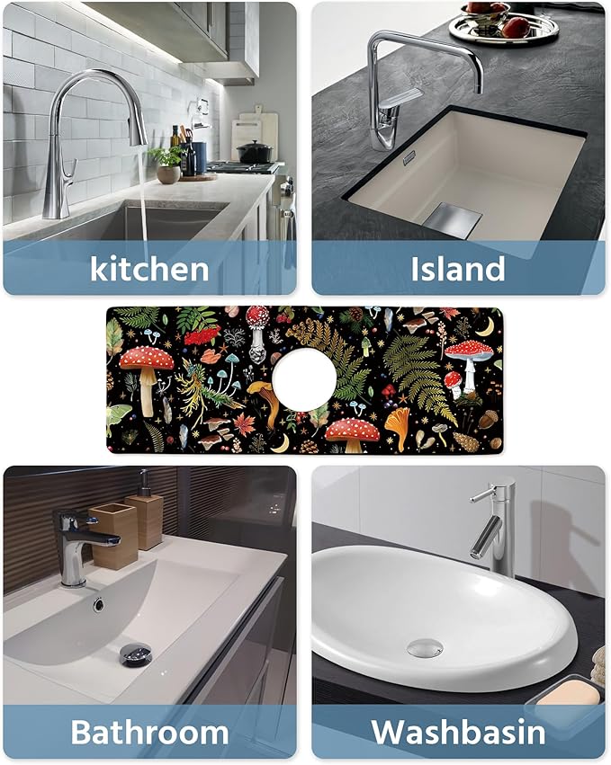 Patterned Sink Faucet Mat Kitchen Splash Guard Super Absorbent Drying Mat, Non-Slip Drain Pad for Kitchen Counter or Bathroom - 24x5.5in
