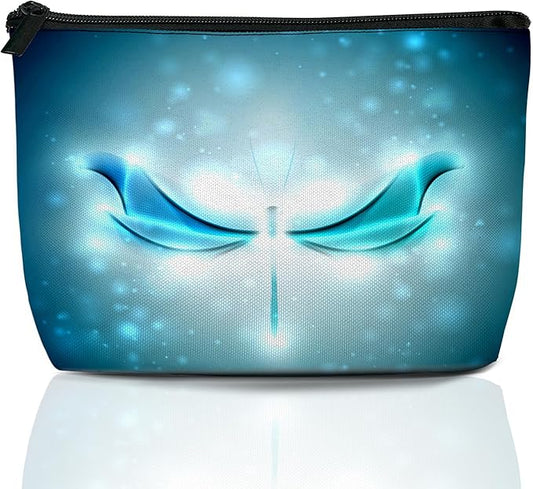Blue Glowing Dragonfly Cosmetic Bag Abstract Makeup Bags,Travel Make up Bags for Women Girls Cute Zipper Pouch Toiletry Organizer Bag Travel Essentials