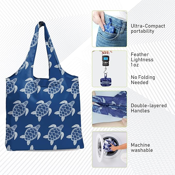 BeeGreen Froal Flowers Ultimate Travel Tote Bag - Reusable Grocery Shopping Bag - Foldable Compact Portable Sturdy Bags