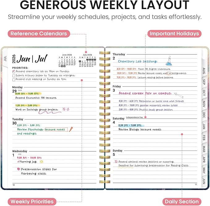 Planner 2026-2027, Academic Year Weekly and Monthly Calender Planner, from Jul 2026 - Jun 2027, Spiral Bound School Planning Book, Perfect for Teacher, Student, Women & Men, A5 (6.3" x 8.5"), Sunset