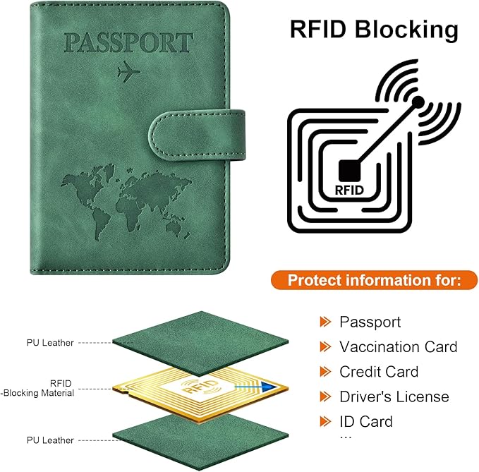 Eoehro Passport Holder for Travel Essentials, Passport Wallet Cover Case for Travel Must Haves Accessories,Passport Book Holders for Women and Men(dark green)