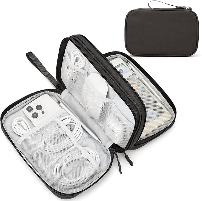 FYY Electronic Organizer, Large Travel Cable Organizer Bag Pouch Electronic Accessories Carry Case Portable Waterproof Double Layers All-in-One Storage Bag for Cable, Cord, Charger, Phone, Coffee