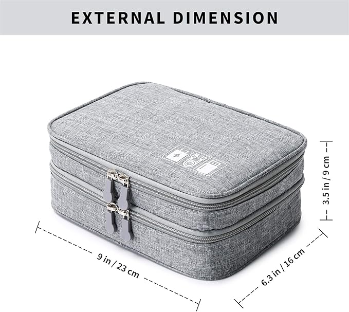 Lanola Travel Cable Organizer Bag, Electronic Accessories Case Portable Double Layer Cable Storage Bag for Cord, Phone, Charger, Flash Drive, Phone, SD Card, Personal Items - (Grey)