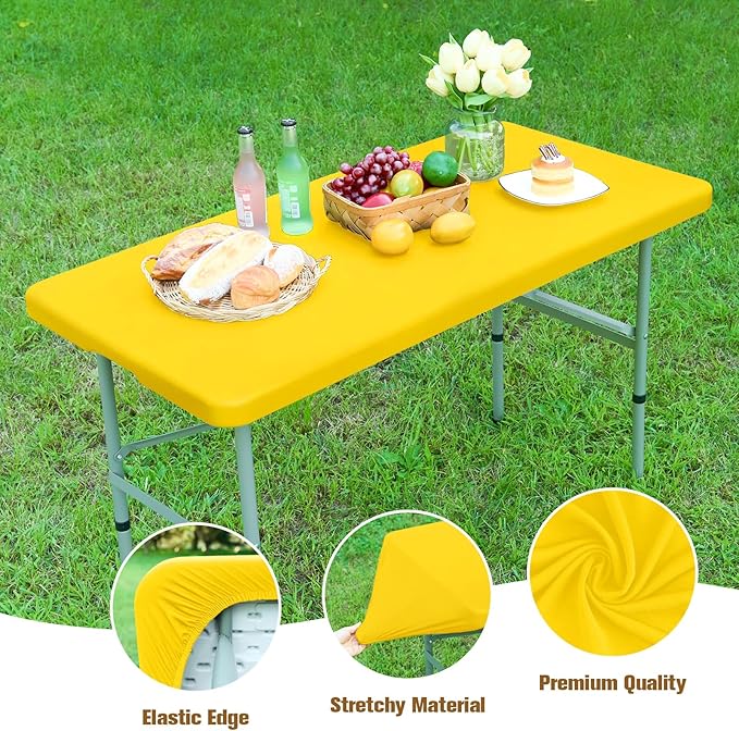 NEWISHER Fitted Rectangle Tablecloth 36 x 48 Inch Elastic Table Cloth Stretch Spandex Table Cover Gold Washable Polyester Table Top Cap Cover for Dining Picnic Camping Indoor and Outdoor