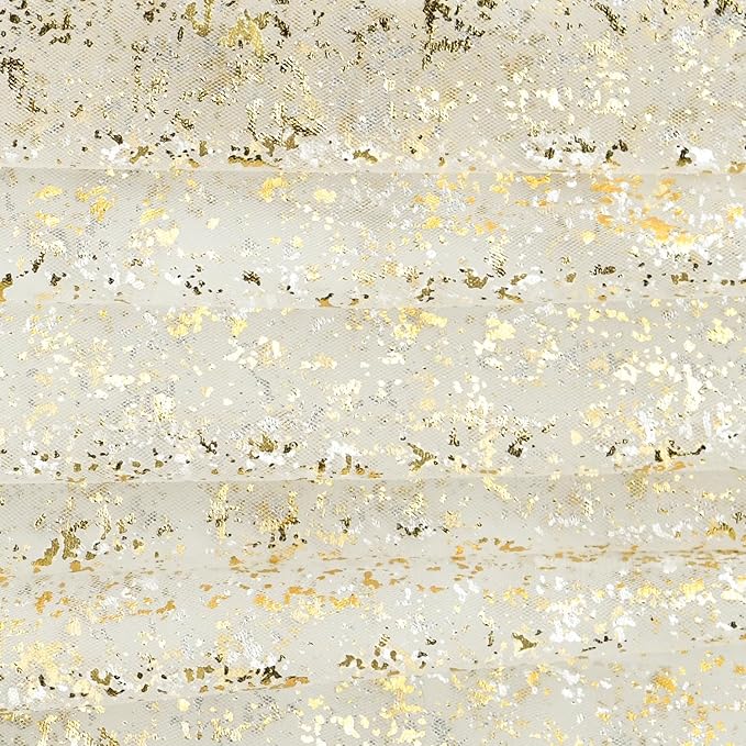 Horaldaily Beige Gold Gauze Tablecloth 52x70 Inch Rectangular, Golden Sequin Glitter Metallic Foil, Sheer Tulle Cheesecloth for Wedding Baby Shower Ceremony Birthday