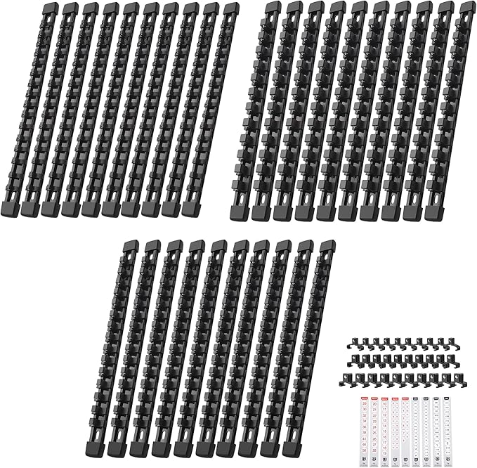 30-Piece Socket Organizer Set - 1/4-Inch x 160 Clips, 3/8-Inch x 150 Clips, 1/2-Inch x 120 Clips, Heavy Duty ABS Socket Holder, Premium Quality Socket Clip Rail Holder for Tool Box Drawer