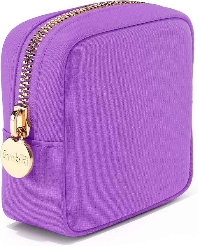 Embla Makeup Bag Travel Cosmetics Pouch and Toiletry Bag, Nylon Zipper Pouch Purse, Cute Make Up Organizer Storage Tote for Women Girls, Waterproof Travel Skincare Case, Small Makeup Bags,Grape