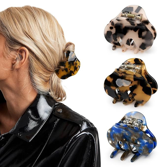 3 Pack Hair Claw Clips Women Large Tortoise Hair Clip French Design Barrettes Celluloid Leopard Print Accessories Jaw Clips for Thick Hair