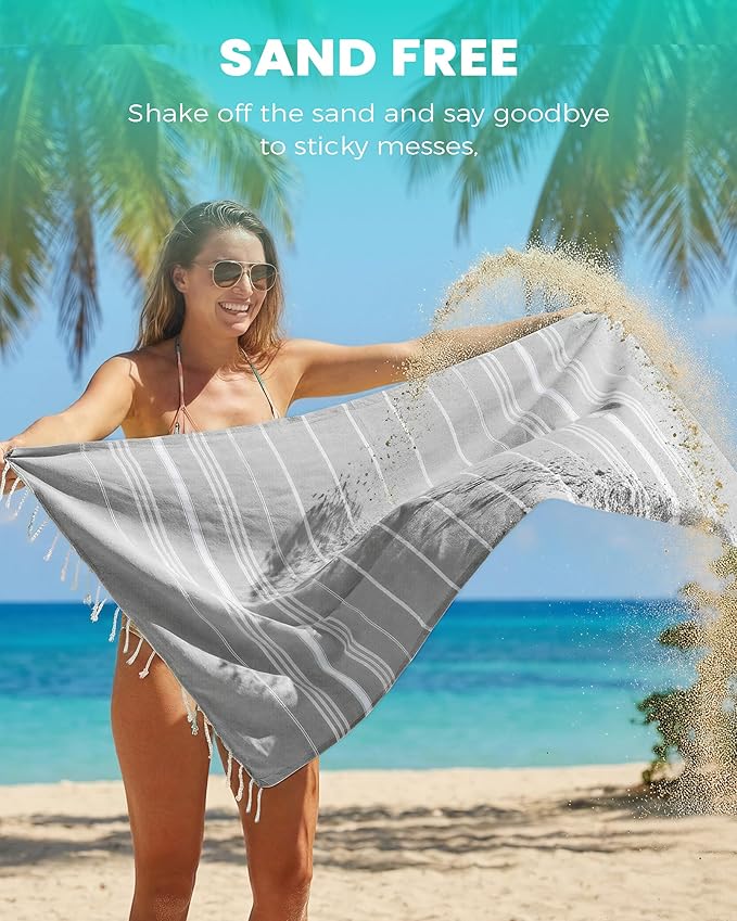 2 Pack Turkish Beach Towels Quick Dry Sand Free Soft Absorbent Extra Large Xl Big Blanket Adult Oversized Bath Pool Swim Towel Lightweight Thin Fast Drying Compact No Sand Packable Vacation Essentials