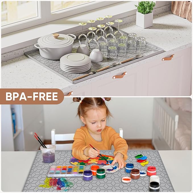 BALEINE 31''×22'' Under Sink Mat, Waterproof Food Grade Silicone Undersink Mat, Cabinet Shelf Drip Tray, Under Sink Liner for Kitchen, Bathroom (Grey)