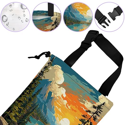 UUCBTAH Car Trash Bag Hanging Sunrise Forest Mountain Lake Car Trash Can for Back Seat Waterproof Car Trash Bin with Adjustable Straps and Drawstring for Car Accessories Vehicle Travelling Camping