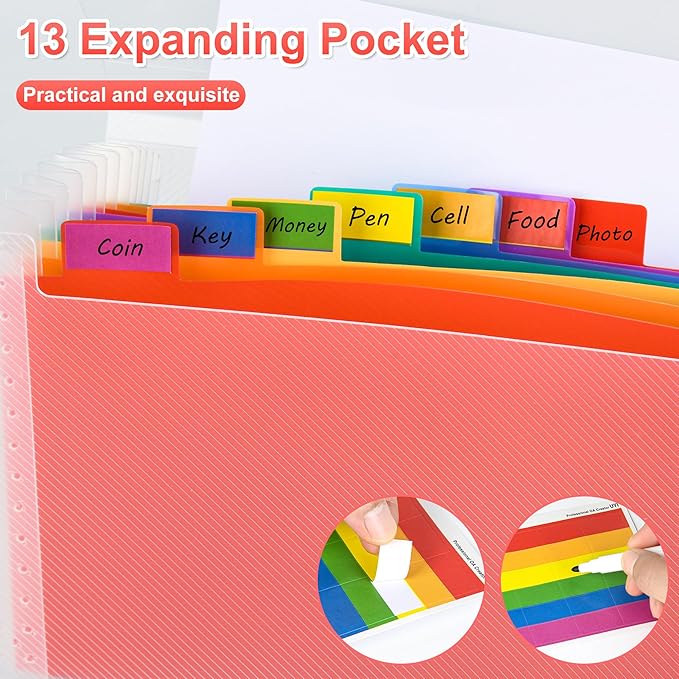 2 Pcs 13 Pockets Expanding File Folders,B6 Accordion Folders/Portable Receipt Organizer/for Receipts, Taxes, Monthly Bills, Cards, Checks, Coupons, Vouchers, Change