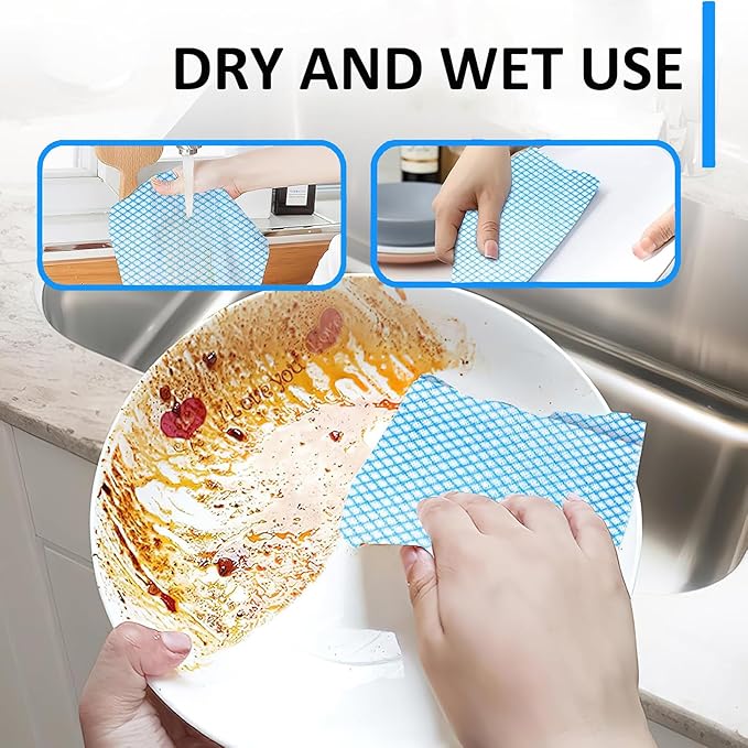 Disposable Dish Cloths Heavy Duty Disposable Cleaning Cloths for Kitchen Multi-Purpose Blue Dish Rags 50 Count/Pack
