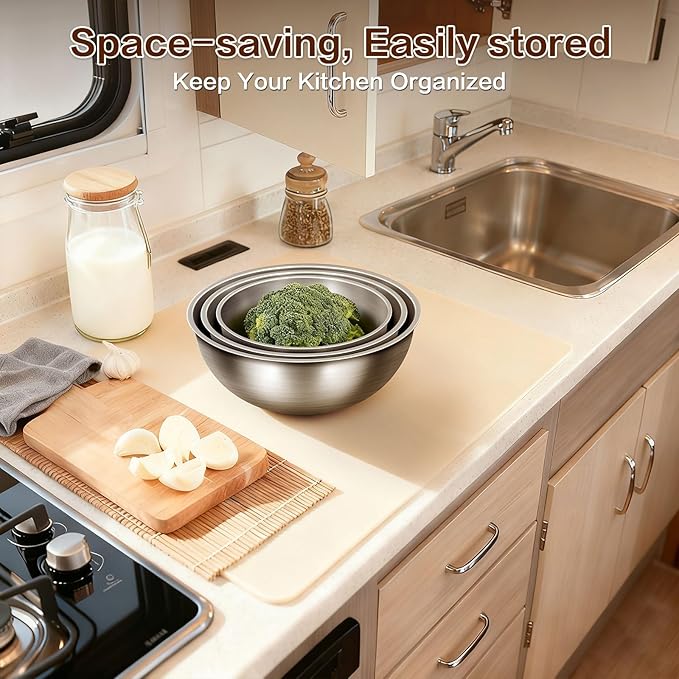 Gronivex Metal Mixing Bowls, 304 Stainless Steel, Set of 3 (1.5, 2.2 & 3.4 Qt) – Thicker-Gauge, Stackable Nesting & Space-Saving – Classic Everyday Bowls for Baking, Salad Prep & Cooking