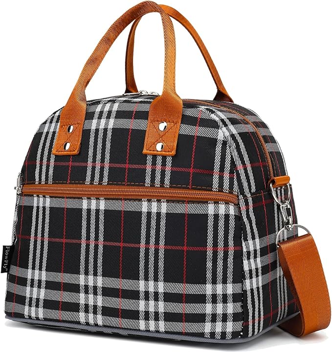FlowFly Insulated Lunch Bag for Women & Men, Large Reusable Lunch Tote with Shoulder Strap & Handle, Freezable Cooler Bag for Work, Travel & Meal Prep,W&B (W&B)