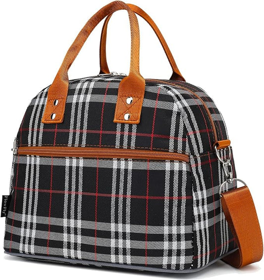 FlowFly Insulated Lunch Bag for Women & Men, Large Reusable Lunch Tote with Shoulder Strap & Handle, Freezable Cooler Bag for Work, Travel & Meal Prep,W&B (W&B)