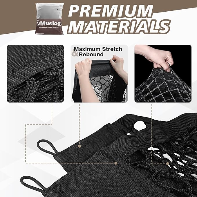 Muslogy Envelope Style Trunk Cargo Net Compatible with 2023 2024 2025 2026 Kia Sportage Accessories Stretchable Cargo Organizer Upgraded Mesh Storage Luggage Net with Metal Hooks