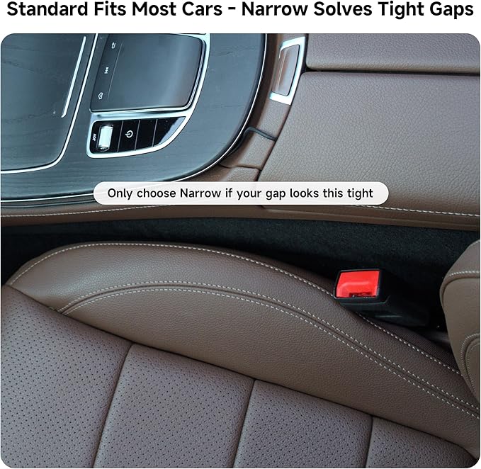 Car Seat Gap Filler Set of 2, 3-in-1 Seat Side Gap Filler Plug with Storage Slot & Hook Function, Soft Foam Universal Fit Car SUV Truck Fill Gap Between Seats Console Organizer (Narrow Saddle Brown)