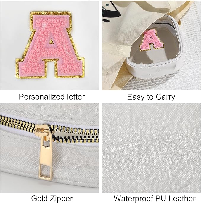 YOOLIFE Small Makeup Bag, Clear Makeup Bag Preppy Cosmetic Bags Travel Essentials Gifts for Women Teen Girlfriend Teacher Birthday Gifts 12 13 14 15 16 Years Old Girl Gifts Trendy Stuff White Mini A