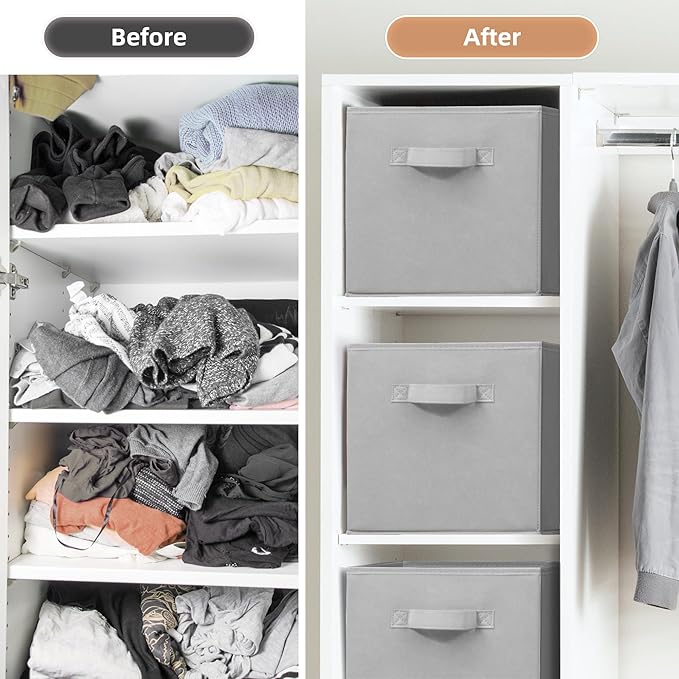 STORAGE MANIAC Storage Cubes, 11 Inch Collapsible Storage Bins with Handles, 4 Pack Fabric Foldable Bins for Organization, Durable Storage Bins for Closet, Shelves, Offices, Toys, 4-Pack Grey