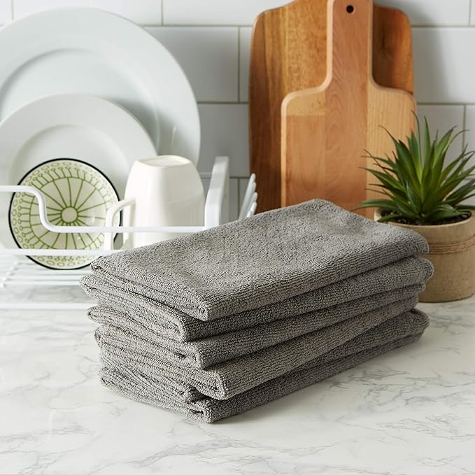 DII Cleaning Collection Soft Highly Absorbent Microfiber, Dishtowel Set, 16x24, Gray, 6 Piece (Pack of 12)