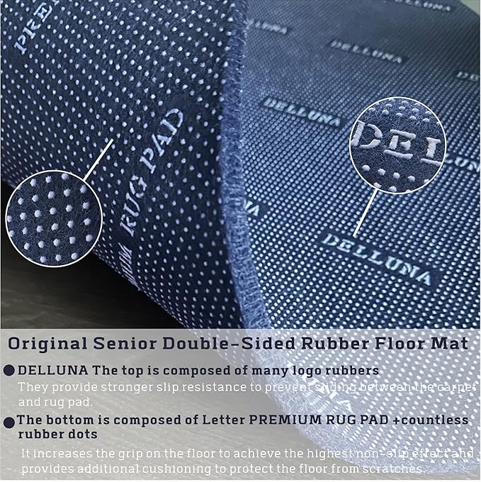 DELLUNA Non-Slip Area Rug Pad 2.5'x13', 3/8" Thick Double-Sided Rubber + Felt, Premium Deluxe Cushioned - Safe for All Floors, Adds Comfort and Protection, Ultra Strong Grip, Stops Rug from Moving.
