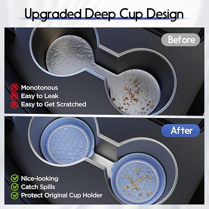 Amooca Car Cup Coaster Universal Non-Slip Cup Holders Bling Crystal Rhinestone Car Interior Accessories 2 Pack Gray Blue