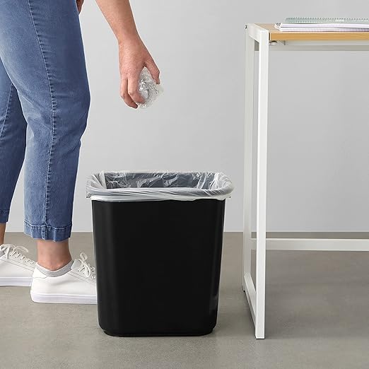 Amazon Basics Rectangular Commercial Office Wastebasket, Easy to Clean, 7 Gallon, Black, 6-Pack