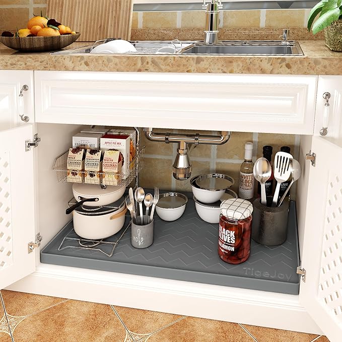 TigeJoy 40" x 22" Under Sink Mats for Kitchen Waterproof, Leak-Proof Silicone Mat Sink Protector and Cabinet Liner, Kitchen Essentials Organizer and Storage, Boot or Shoe Tray, Pet Feeding Mat