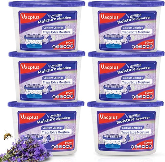 Vacplus Moisture Absorbers 6 Pack, Portable Humidity Absorber Boxes for Your Bathroom, Closet & Car, Dehumidifier with Lavender Fragrance, 10.5 Oz