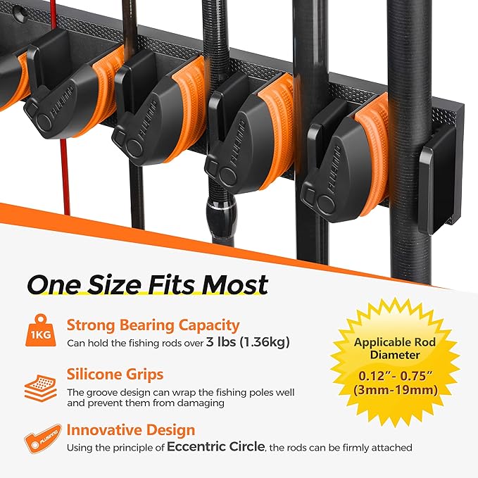PLUSINNO V9 Vertical Fishing Rod Holders, 2 Packs Wall Mounted Fishing Pole Holders, Fishing Rod Racks Hold Up to 18 Rods or Combos, Fishing Pole Holders for Garage, Fishing Gear and Gifts for Men