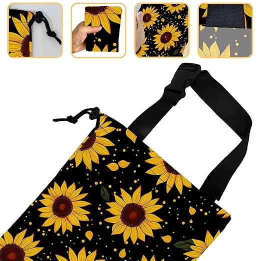 Vintage Sunflower Car Garbage Bag, Small Car Trash Bag Hanging Back of Seat,Drawstring Car Trash Bag with Adjustable Buckle,Car Accessories for Camping Travelling