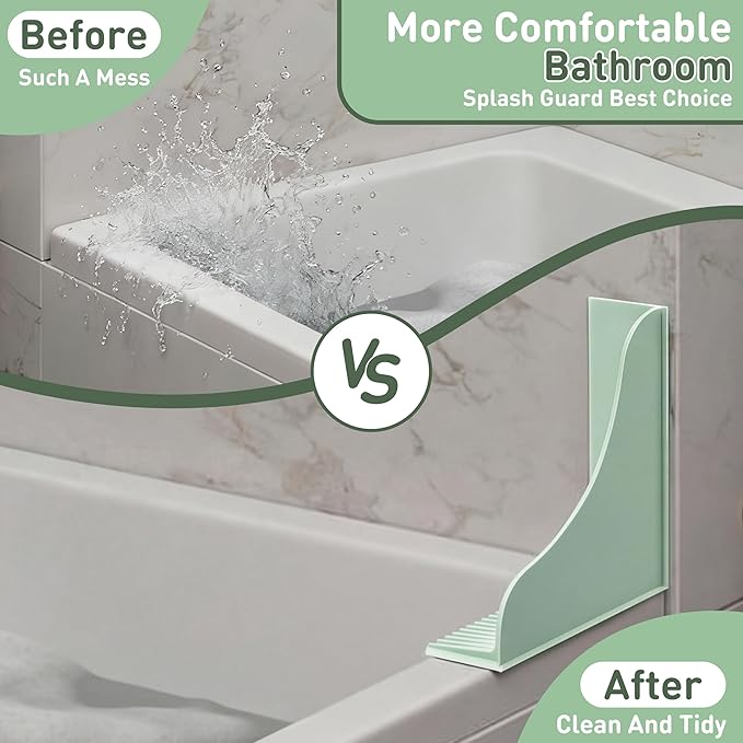 Roslim No-Adhesive 2-Pack All-Silicone Shower Splash Guard with Strong Suction Cups, Reusable Bathtub Corner Water Blocker for Secure Seal, Keeps Water in Shower or Bath, One-Piece Design, Mint Green