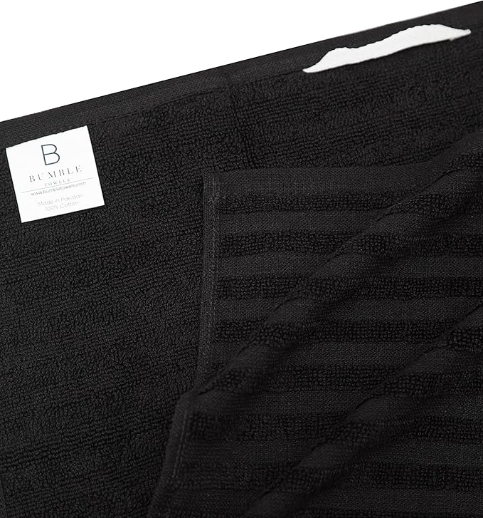 Premium Kitchen Towels (20”x 28”, 6 Pack) | Large Cotton Dish Towels | Flat & Terry Highly Absorbent Kitchen Linen Set with Hanging Loop | Black Striped