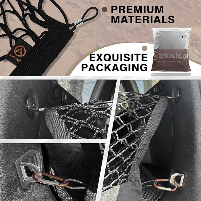 Muslogy Envelope Style Trunk Cargo Net Compatible with 2022-2024 2025 Jeep Grand Cherokee Accessories Custom Fit Trunk Organizer Upgraded Storage Luggage Net with Metal Hooks (2-Row Grand Cherokee)