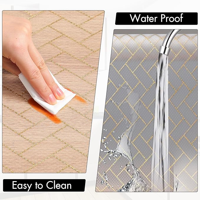 Cooyes Shelf Liner for Kitchen Cabinets – Non-Adhesive Waterproof Drawer Liner – Durable EVA Material Easy-to-Cut Shelf Paper for Refrigerator, Cupboard, Dresser with Modern Pattern