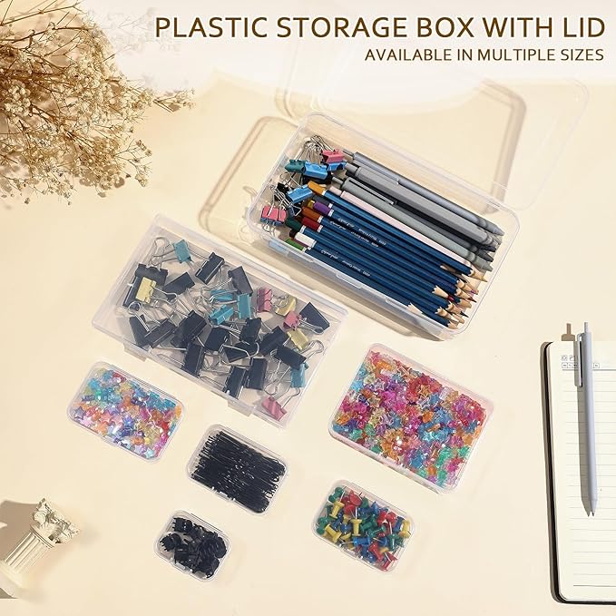 24Pack Mixed Sizes Small Plastic Storage Containers, Mini Rectangular Small Items Organizer Boxes with Hinged Lids and Labels for Craft Jewelry Beads ﻿
