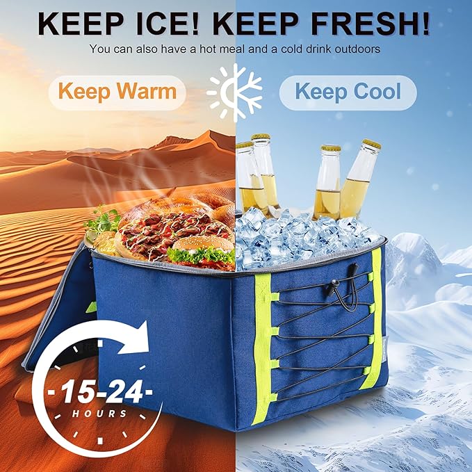 Bold Color Block Trunk Organizer | 95L, 35"x13.8"x11.8" | Dedicated Shoe Storage & 26L Ice Pack | Foldable for SUV/Car/Jeep | Car Accessories for Men & Women - Blue-X212