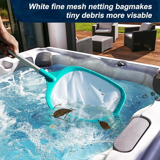 Pool Skimmer - Pool Net with Reinforced Frame & Ultra Fine Mesh, Large Capacity Deep Rake Pool Skimmer Net for Fast Debris and Leaf Removal in Swimming Pools, Spas, Hot Tubs and Fountains