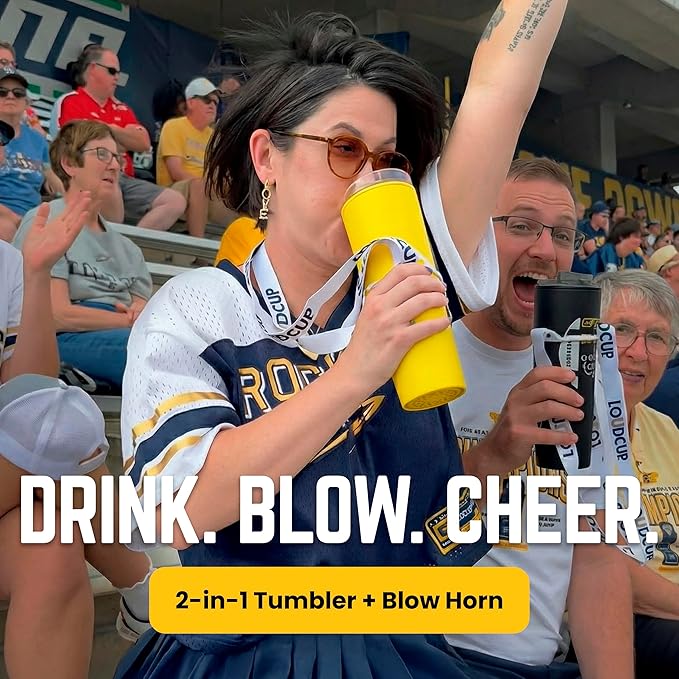 The LoudCup Blow Horn Tumbler, Cheer & Sip 2-in-1 Reusable Water Bottle with Built-In Horn for Sports Games, Tailgates, Parties & Events, BPA-Free